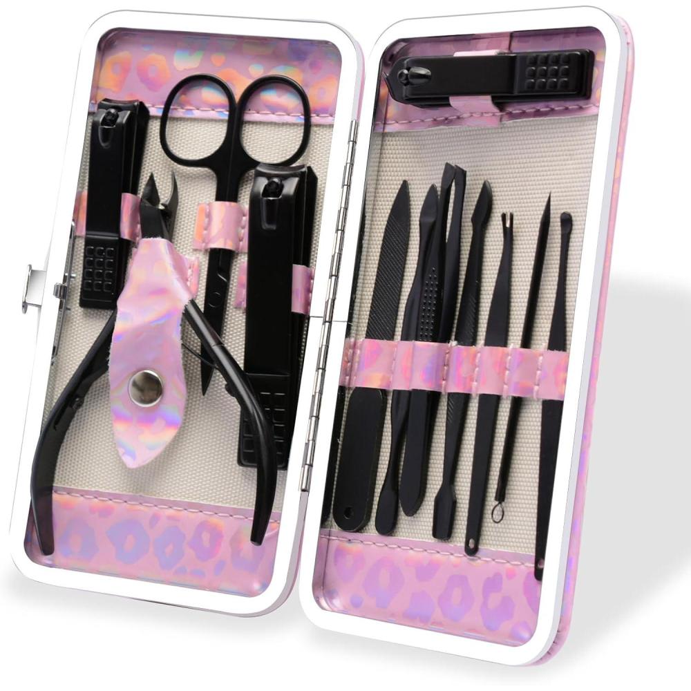 image:imageCGBE 12Pcs Manicure Set Nail Clippers Pedicure Kit Men Women Grooming kit Manicure Professional Nail Care Tools Gift with Luxurious Travel CaseBlack12pcs