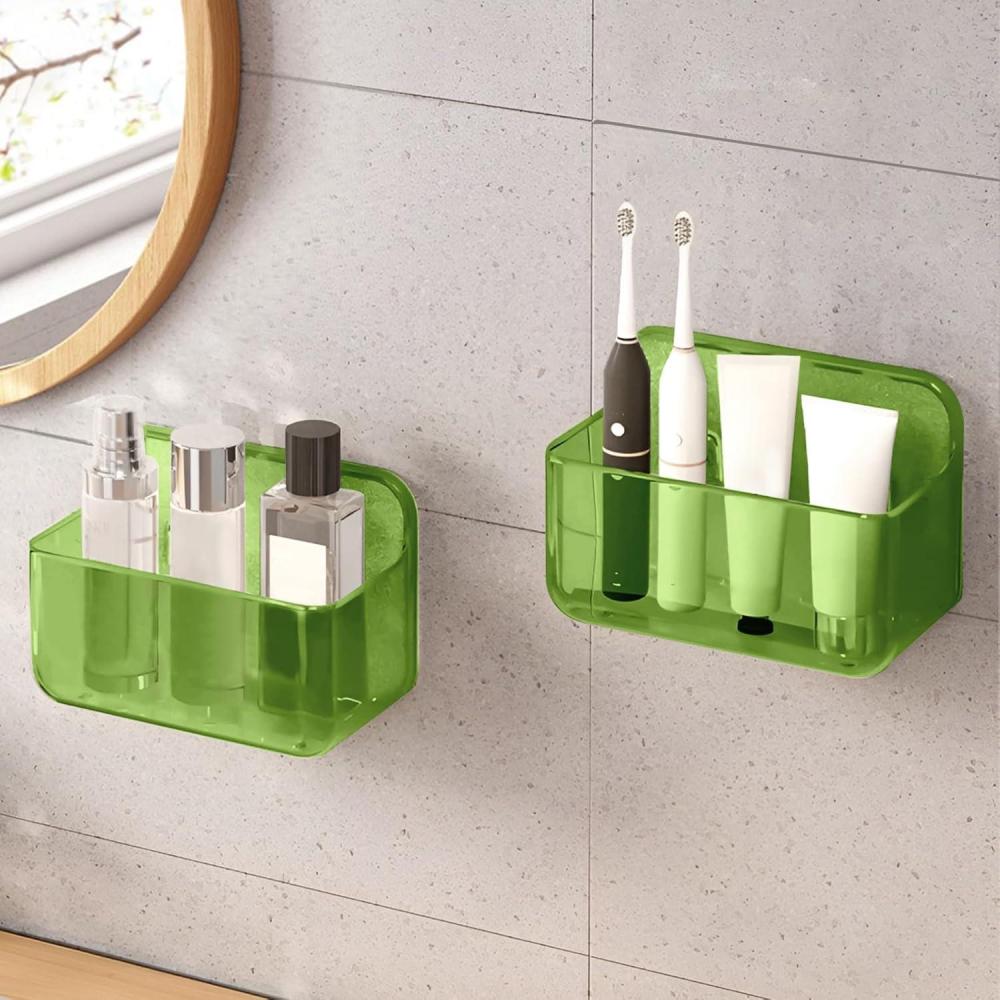 image:imageCGBE 2 Packs Cabinet Door Organizer Acrylic Adhesive Shelf Wall Mounted Storage Self Adhesive Shower Shelves Without Drilling Automatic Draining Clear Shower Organizer for BathroomGreen