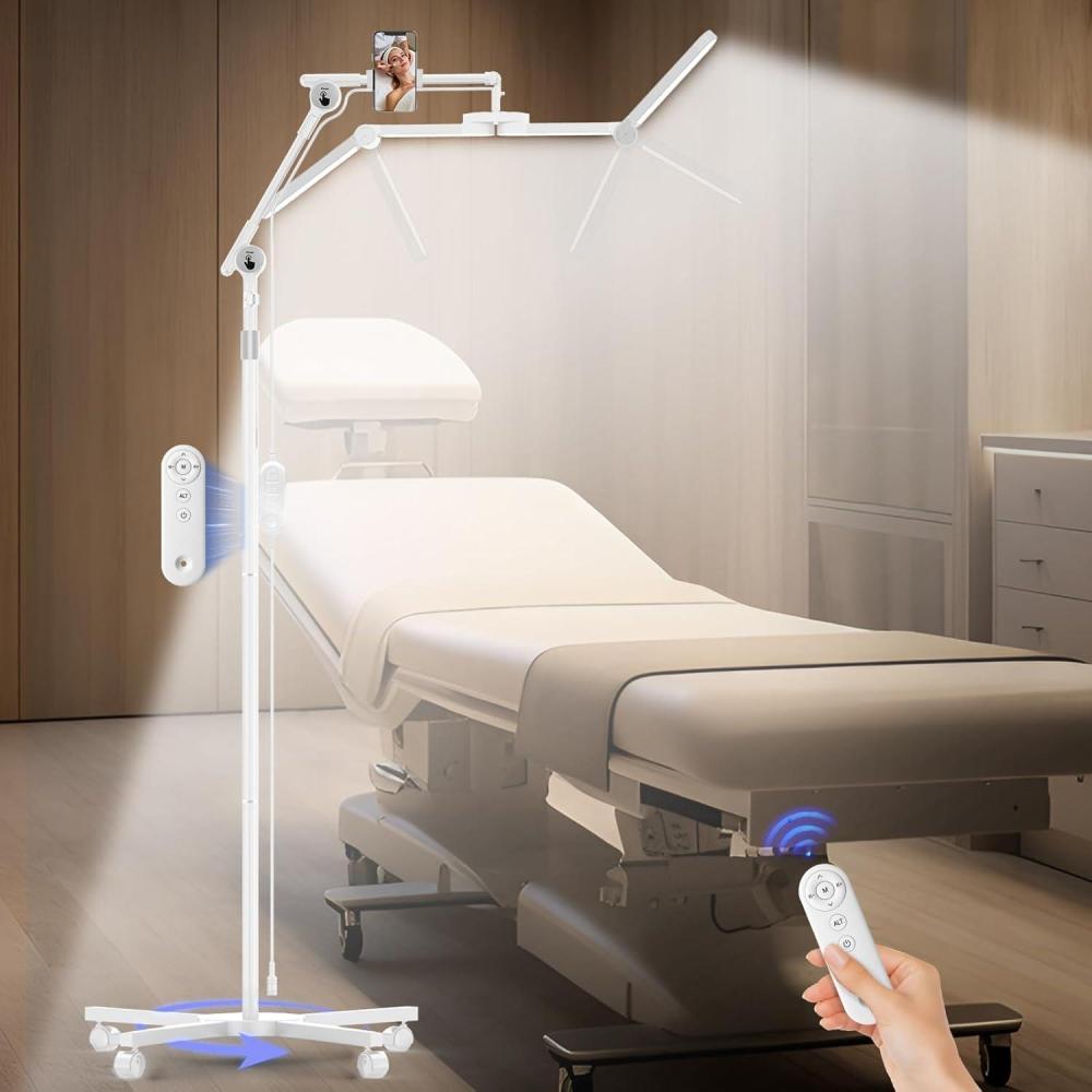 image:imageCGBE 3Segment Foldable Lash Lamp Lash Light with Rolling Base for Lash Technicians  Adjustable Height amp Angle Eyelash Light with Phone Holder for Esthetician Tattoo WhiteWhite