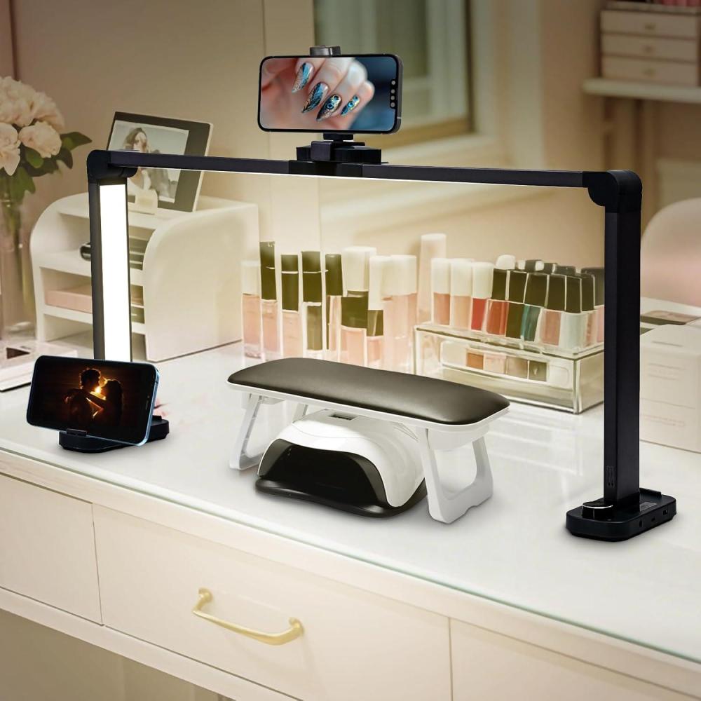 image:imageCGBE Foldable Nail lamp for Desk Large Wide Half Moon Light with Phone Holder for Nail Salon Technicians  No Glare Craft Desk Light for Manicure lash Task for Esthetician 335  WhiteBlack