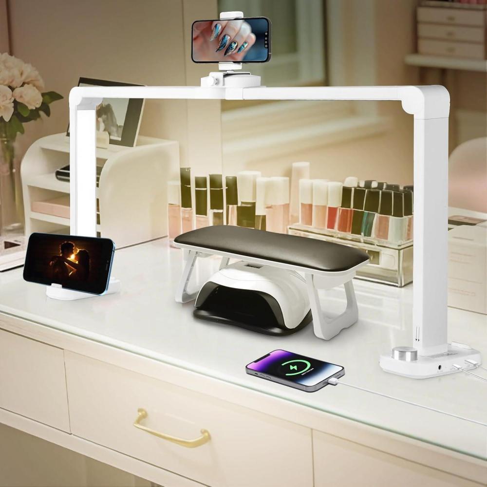 image:imageCGBE Foldable Nail lamp for Desk Large Wide Half Moon Light with Phone Holder for Nail Salon Technicians  No Glare Craft Desk Light for Manicure lash Task for Esthetician 335  WhiteWhite