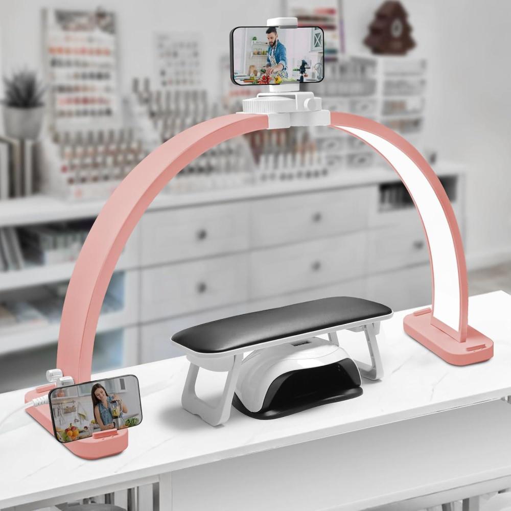 image:imageCGBE HalfMoon Nail Light for Desk  Professional Manicurist Table Lamp for Nail Salon Lighting and Eyelash Extensions with Phone Holder  Extra Large 307 Craft Desk Light  PinkPink