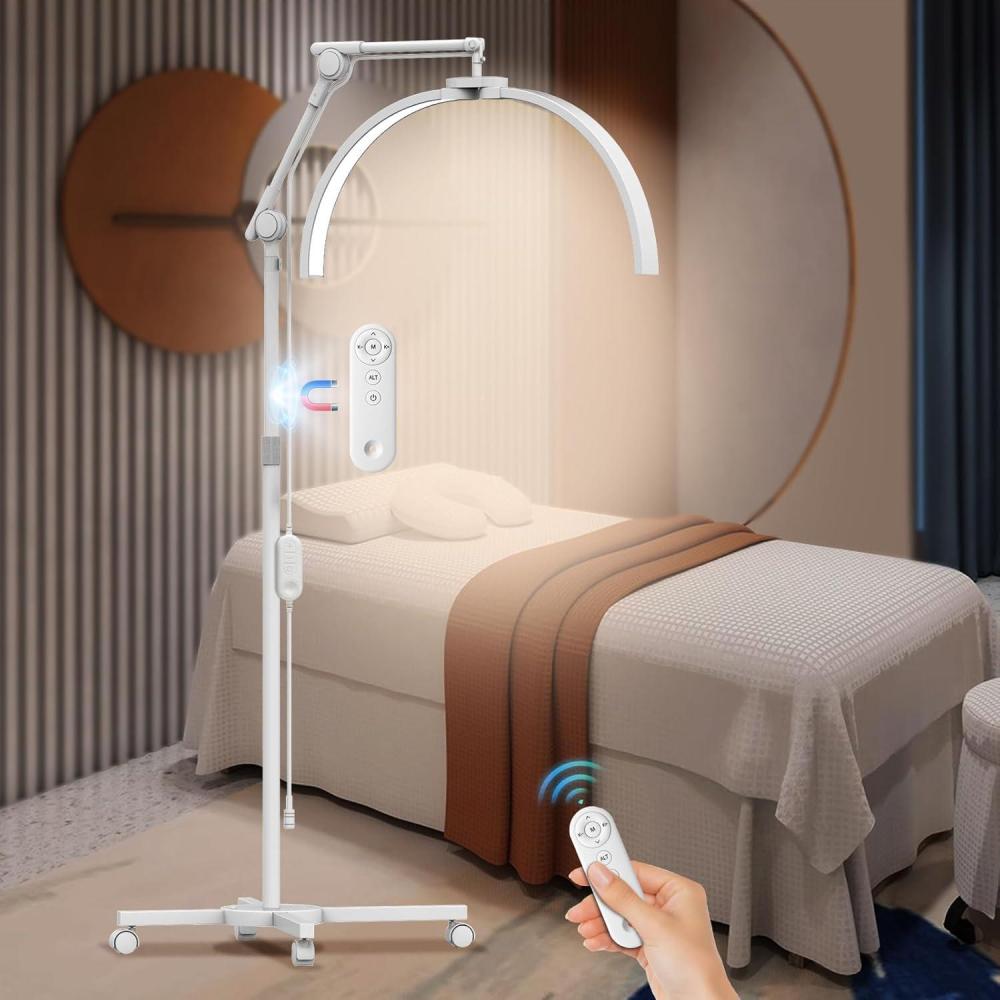image:imageCGBE HeightAdjustable Lash Light for Eyelash Esthetician lamp with Rolling Base for Facial for Professional Esthetician  HalfMoon Folding Design Eyelash Light  WhiteWhite