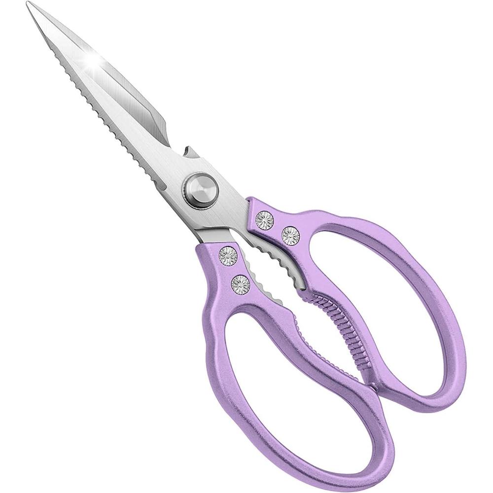 image:imageCGBE Kitchen Scissors MultiPurpose Kitchen Shears Heavy Duty Dishwasher Safe Food Scissors for Chicken Poultry Fish Meat amp Herbs with NonSlip Grips  RosegoldPurple