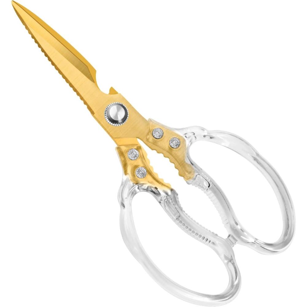 image:imageCGBE Kitchen Scissors MultiPurpose Kitchen Shears Heavy Duty Dishwasher Safe Food Scissors for Chicken Poultry Fish Meat amp Herbs with NonSlip Grips  RosegoldTransparent Gold
