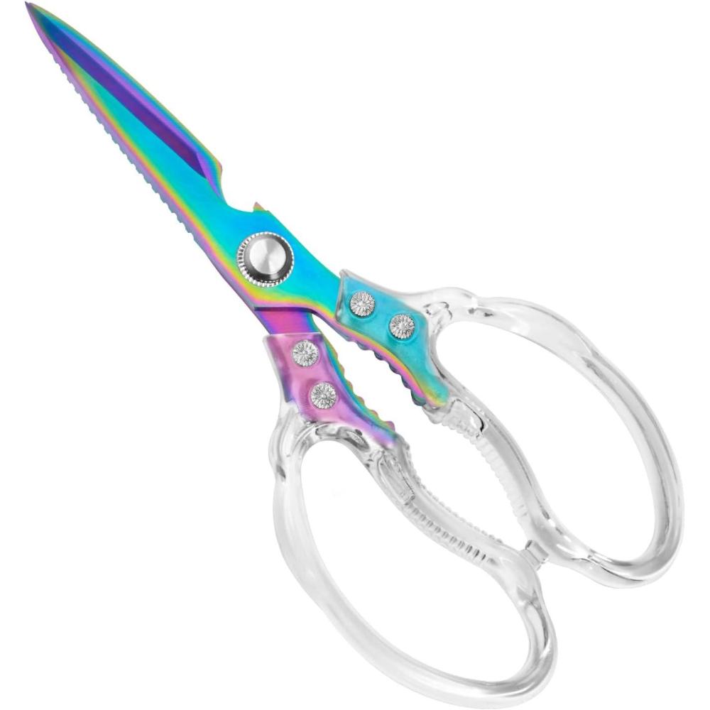 image:imageCGBE Kitchen Scissors MultiPurpose Kitchen Shears Heavy Duty Dishwasher Safe Food Scissors for Chicken Poultry Fish Meat amp Herbs with NonSlip Grips  RosegoldTransparent Colorful