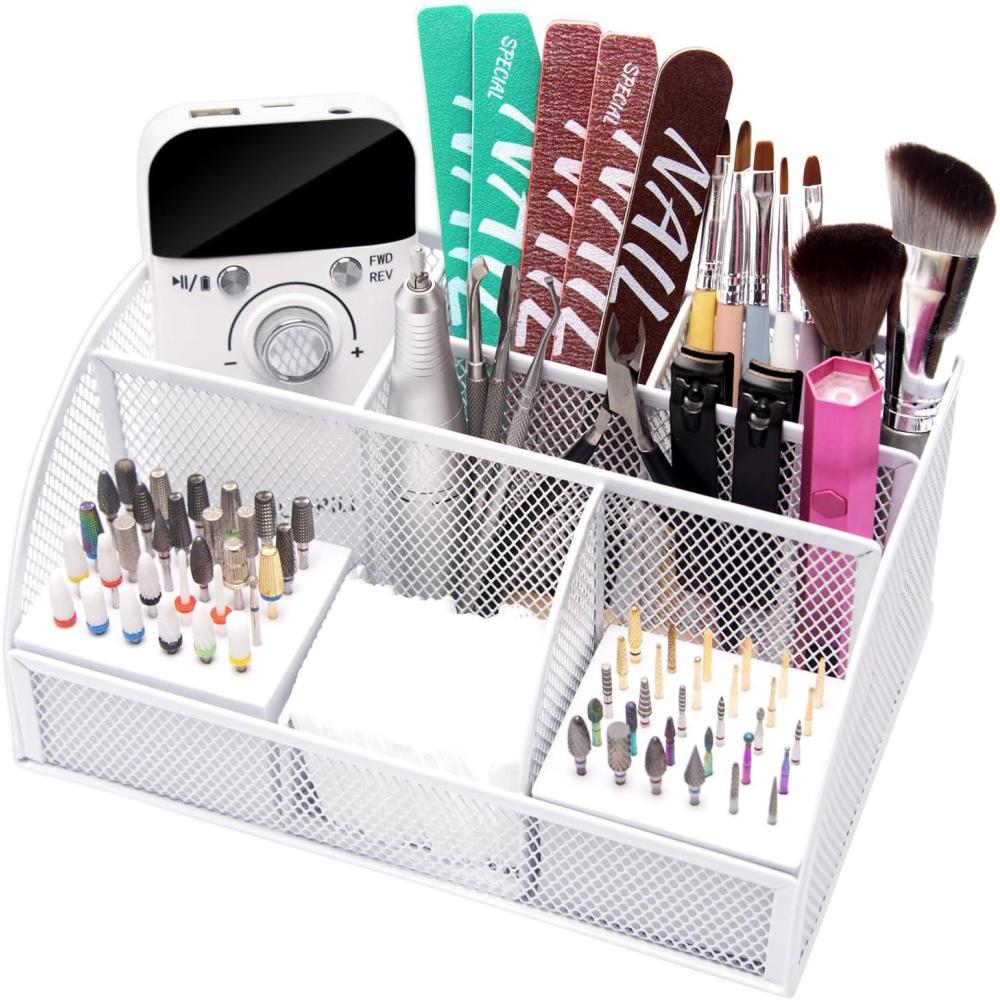 image:imageCGBE Nail Drill Bits Holder 60 Holes Professional Drill Bit Holder for Nails  Mesh Metal Nail Tools Organizer Display Case  Nail Desk Organizer for Nail Tech  Black Not Included Nail DrillWhite