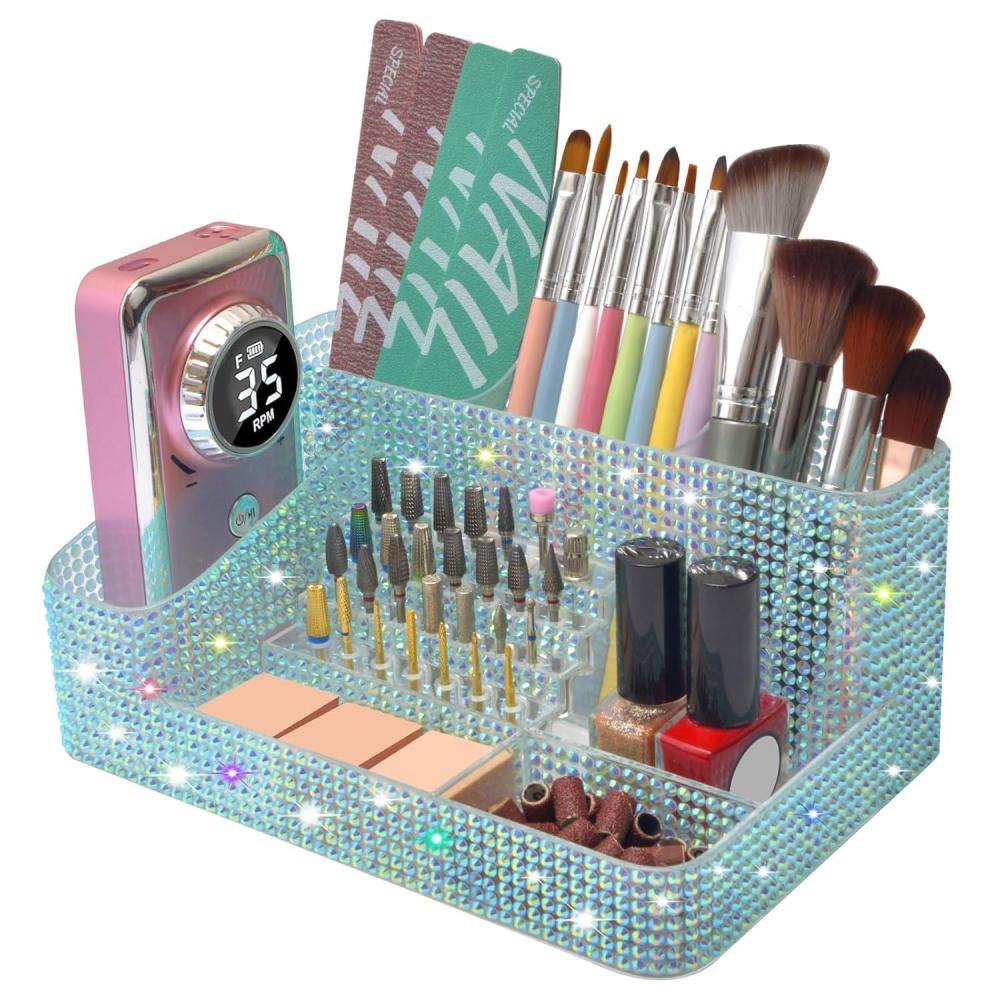 image:imageCGBE Nail Drill Holder 28 Holes Nail Drill Bit Holder Plastic Nail Drill Bits Organizer Professional Nail Organizer and Storage Box Case for Nail White Not Including Nail Drill Machine amp BitDiamond Blue
