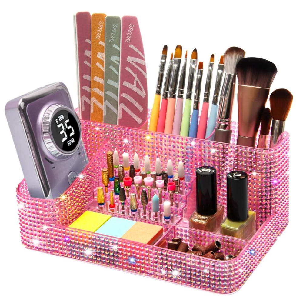 image:imageCGBE Nail Drill Holder 28 Holes Nail Drill Bit Holder Plastic Nail Drill Bits Organizer Professional Nail Organizer and Storage Box Case for Nail White Not Including Nail Drill Machine amp BitDiamond Pink