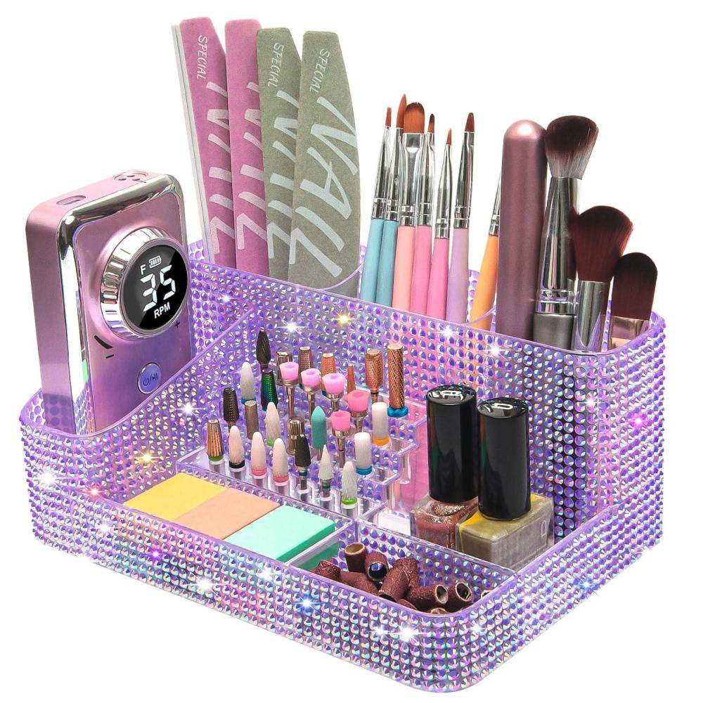 image:imageCGBE Nail Drill Holder 28 Holes Nail Drill Bit Holder Plastic Nail Drill Bits Organizer Professional Nail Organizer and Storage Box Case for Nail White Not Including Nail Drill Machine amp BitDiamond Purple