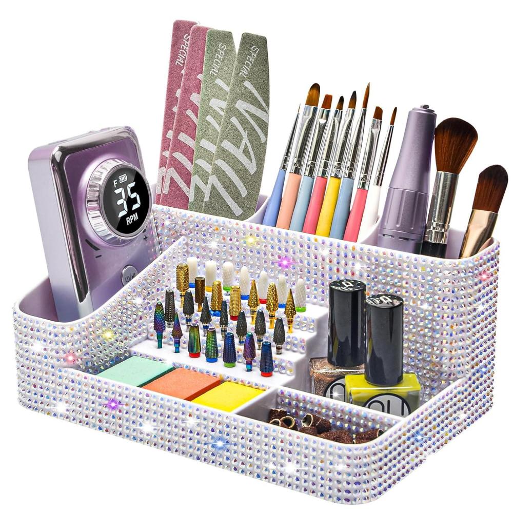image:imageCGBE Nail Drill Holder 28 Holes Nail Drill Bit Holder Plastic Nail Drill Bits Organizer Professional Nail Organizer and Storage Box Case for Nail White Not Including Nail Drill Machine amp BitBling dzWhite