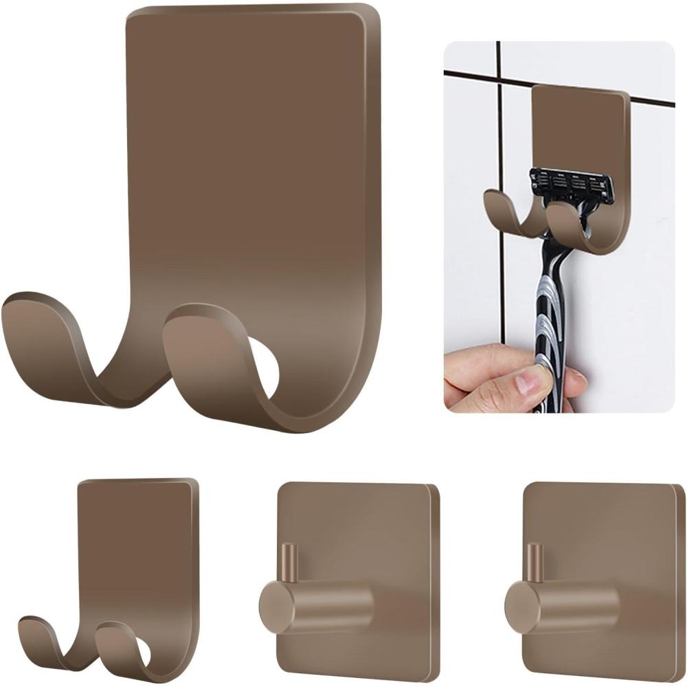 image:imageCGBE Razor Holder for Shower 4 Packs Shaver Holder and Hooks Self Adhesive Wall Mounts for Bathroom Damage Free  BrownBrown
