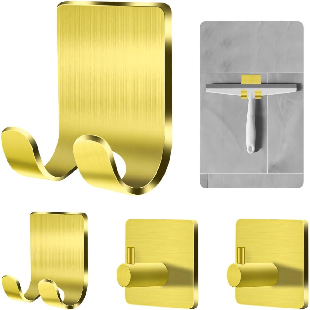 image:imageCGBE Razor Holder for Shower 4 Packs Shaver Holder and Hooks Self Adhesive Wall Mounts for Bathroom Damage Free  BrownGold