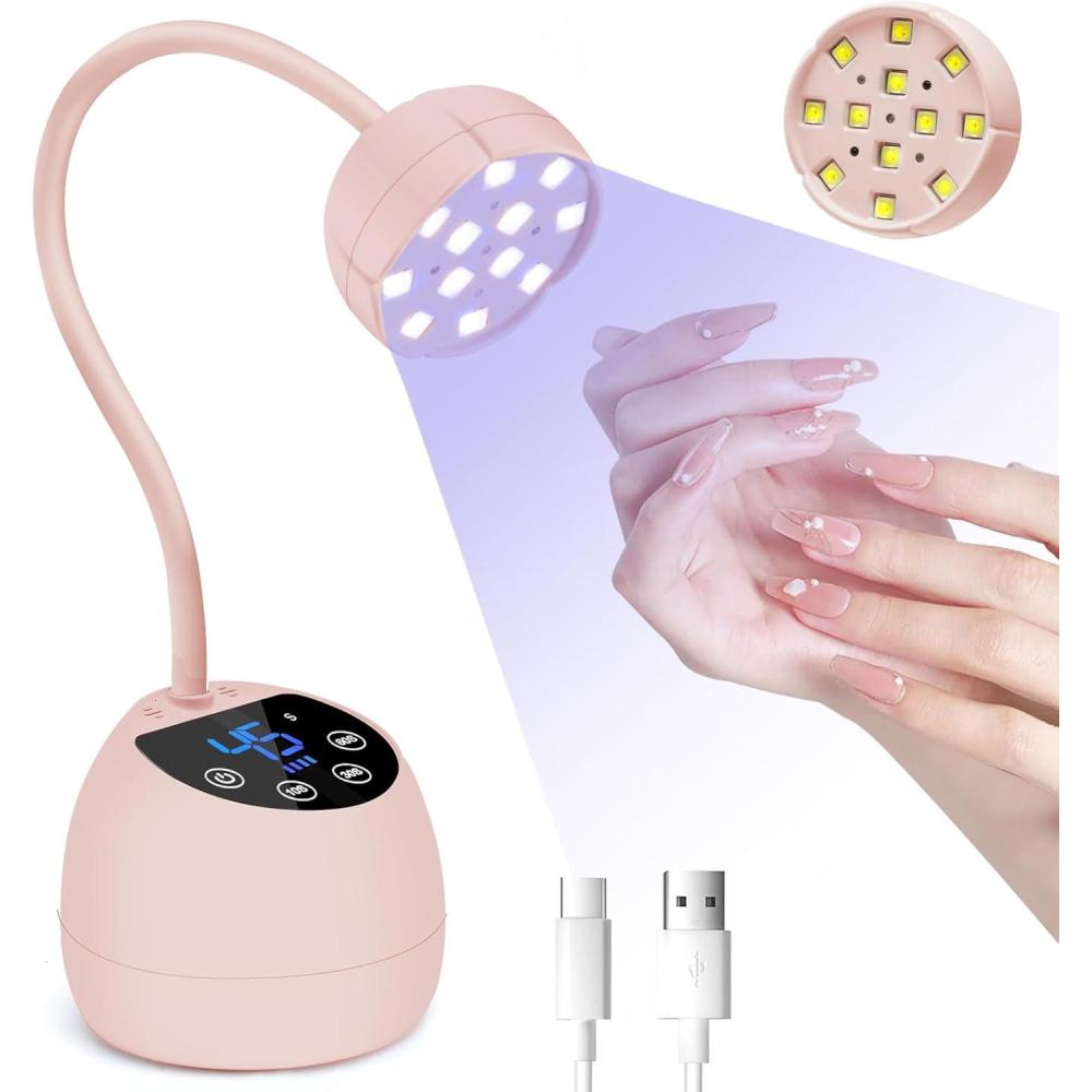 image:imageCGBE UV LED Nail Lamp 36W Mini Cordless Flash Cure Lamp USB Rechargeable Goosenecks LED Nail Light for Gel Nails with 4 Timers amp Auto Sensor for Salon Home DIY Use WhitePink