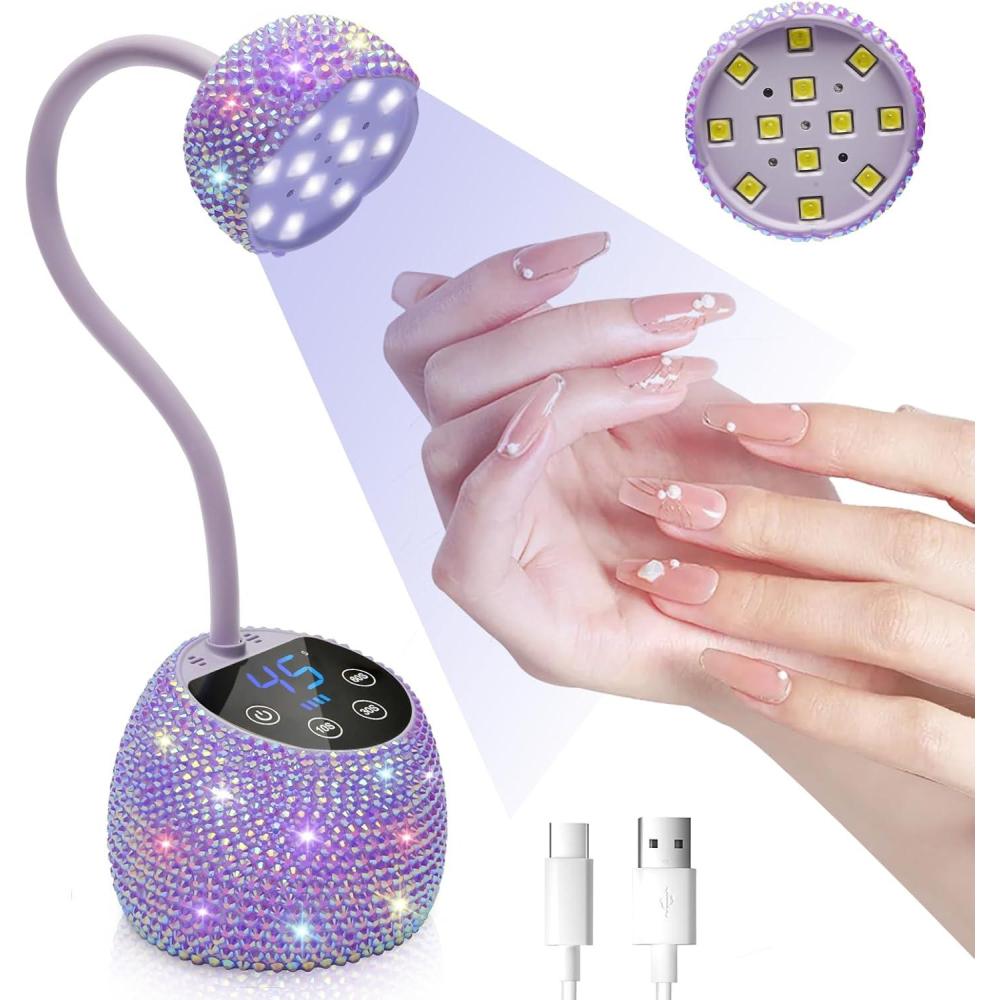 image:imageCGBE UV LED Nail Lamp 36W Mini Cordless Flash Cure Lamp USB Rechargeable Goosenecks LED Nail Light for Gel Nails with 4 Timers amp Auto Sensor for Salon Home DIY Use WhitePurple Diamond