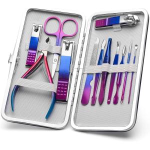 CGBE 12Pcs Manicure Set Nail Clippers Pedicure Kit Men Women Grooming kit Manicure Professional Nail Care Tools Gift with Luxurious Travel Case(Colorful-12pcs)
