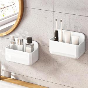 CGBE 2 Packs Cabinet Door Organizer, Acrylic Adhesive Shelf Wall Mounted Storage, Self Adhesive Shower Shelves Without Drilling, Automatic Draining Clear Shower Organizer for Bathroom(White)