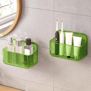 CGBE 2 Packs Cabinet Door Organizer, Acrylic Adhesive Shelf Wall Mounted Storage, Self Adhesive Shower Shelves Without Drilling, Automatic Draining Clear Shower Organizer for Bathroom(Green)