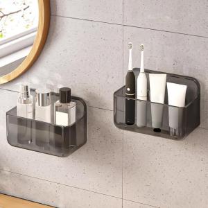 CGBE 2 Packs Cabinet Door Organizer, Acrylic Adhesive Shelf Wall Mounted Storage, Self Adhesive Shower Shelves Without Drilling, Automatic Draining Clear Shower Organizer for Bathroom(Cleargrey)