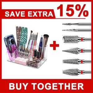 CGBE 28 Holes Acrylic Drill Bit Holder & 6 Piece Fine Nail Drill Bit – Clear