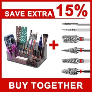 CGBE 28 Holes Acrylic Drill Bit Holder & 6 Piece Fine Nail Drill Bit – Gray