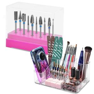 CGBE 28 Holes Nail Drill Bit Holder & 10 Pcs Nail Drill Bits