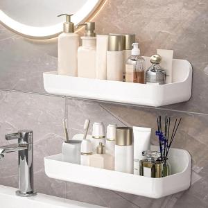 CGBE 2-Pack Acrylic Shower Shelves, Large Capacity Adhesive Shower Shelf, No Drilling Adhesive Bathroom Shelf with Drain Holes,Clear Wall Mount Organizer for Bathroom Storage(White)