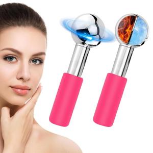 CGBE 360 Rotating Ice Globes For Face, Food-Grade Stainless Steel Facial Globes For Cryo Therapy, Smaller Ice Globes For Facials Reduce Wrinkles & Swelling – Black(Pink)