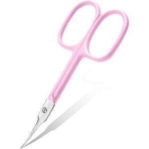 CGBE Cuticle Scissors Extra Fine Curved Blade, Super Slim Manicure Scissors for Cuticles Professional Small Scissors with Precise Pointed Tip Grooming Blades, Eyebrow, Eyelash, and Dry Skin – Black(Pink)