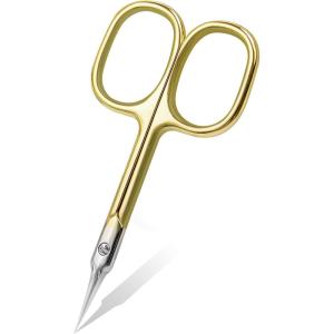 CGBE Cuticle Scissors Extra Fine Curved Blade, Super Slim Manicure Scissors for Cuticles Professional Small Scissors with Precise Pointed Tip Grooming Blades, Eyebrow, Eyelash, and Dry Skin – Black(Gold)