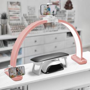 CGBE Half-Moon Nail Light for Desk : Professional Manicurist Table Lamp for Nail Salon Lighting and Eyelash Extensions with Phone Holder – Extra Large 30.7″ Craft Desk Light – Pink(Pink)