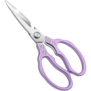 CGBE Kitchen Scissors, Multi-Purpose Kitchen Shears, Heavy Duty Dishwasher Safe Food Scissors for Chicken, Poultry, Fish, Meat & Herbs with Non-Slip Grips – Rosegold(Purple)