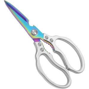 CGBE Kitchen Scissors, Multi-Purpose Kitchen Shears, Heavy Duty Dishwasher Safe Food Scissors for Chicken, Poultry, Fish, Meat & Herbs with Non-Slip Grips – Rosegold(Sliver Colorful)