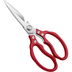 CGBE Kitchen Scissors, Multi-Purpose Kitchen Shears, Heavy Duty Dishwasher Safe Food Scissors for Chicken, Poultry, Fish, Meat & Herbs with Non-Slip Grips – Rosegold(Red)