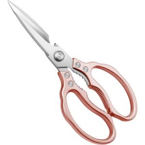 CGBE Kitchen Scissors, Multi-Purpose Kitchen Shears, Heavy Duty Dishwasher Safe Food Scissors for Chicken, Poultry, Fish, Meat & Herbs with Non-Slip Grips – Rosegold(Rosegold)