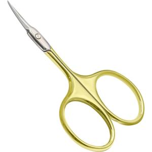CGBE Manicure Scissors, Extra Fine Eyebrow Scissors for Grooming, Curved Blade Nail Scissors Precise Pointed Tip Grooming Kit for Eyebrow, Eyelash, Trim Nail and Dry Skin, Colorful(Gold)