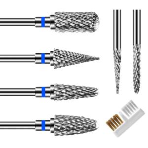 CGBE Nail Drill Bits, 6 Piece Nail Drill Bit Grinding Heads Carbide Machine Accessories for Manicure Remove Acrylic or Hard Gel Polygel, 3/32 Inch Professional Bits for Nail Cutter – Fine(Medium)