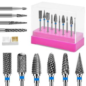 CGBE Nail Drill Bits Set: 10PCS Tungsten Carbide Nail Drill Bits for Acrylic Nails, 3/32” Shank Professional Nail Bits for Nail Drill Cuticle Drill Bit for Home Salon Nail Enthusiasts Manicurist(blue-tungsten carbide)