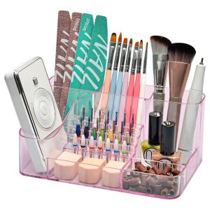 CGBE Nail Drill Holder, 28 Holes Nail Drill Bit Holder, Plastic Nail Drill Bits Organizer, Professional Nail Organizer and Storage Box Case for Nail -White (Not Including Nail Drill Machine & Bit)(Pink)