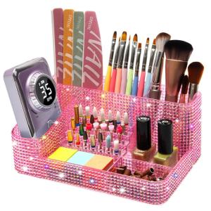 CGBE Nail Drill Holder, 28 Holes Nail Drill Bit Holder, Plastic Nail Drill Bits Organizer, Professional Nail Organizer and Storage Box Case for Nail -White (Not Including Nail Drill Machine & Bit)(Diamond Pink)