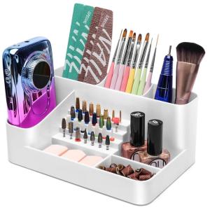 CGBE Nail Drill Holder, 28 Holes Nail Drill Bit Holder, Plastic Nail Drill Bits Organizer, Professional Nail Organizer and Storage Box Case for Nail -White (Not Including Nail Drill Machine & Bit)(White)