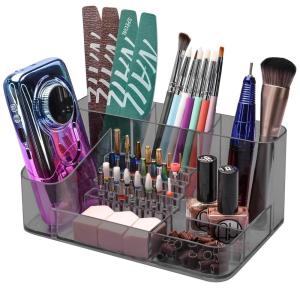 CGBE Nail Drill Holder, 28 Holes Nail Drill Bit Holder, Plastic Nail Drill Bits Organizer, Professional Nail Organizer and Storage Box Case for Nail -White (Not Including Nail Drill Machine & Bit)(Gray)