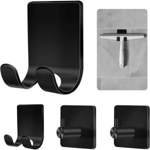 CGBE Razor Holder for Shower, 4 Packs Shaver Holder and Hooks, Self Adhesive Wall Mounts for Bathroom, Damage Free – Brown(Black)