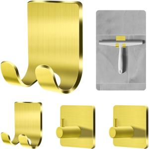 CGBE Razor Holder for Shower, 4 Packs Shaver Holder and Hooks, Self Adhesive Wall Mounts for Bathroom, Damage Free – Brown(Gold)