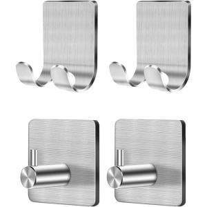 CGBE Razor Holder for Shower, 4 Packs Shaver Holder and Hooks, Self Adhesive Wall Mounts for Bathroom, Damage Free – Brown(Silver)