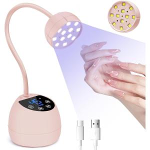 CGBE UV LED Nail Lamp, 36W Mini Cordless Flash Cure Lamp, USB Rechargeable Goosenecks LED Nail Light for Gel Nails with 4 Timers & Auto Sensor for Salon Home DIY Use, White(Pink)