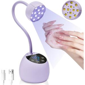 CGBE UV LED Nail Lamp, 36W Mini Cordless Flash Cure Lamp, USB Rechargeable Goosenecks LED Nail Light for Gel Nails with 4 Timers & Auto Sensor for Salon Home DIY Use, White(Purple)