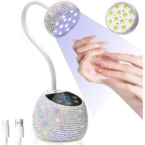 CGBE UV LED Nail Lamp, 36W Mini Cordless Flash Cure Lamp, USB Rechargeable Goosenecks LED Nail Light for Gel Nails with 4 Timers & Auto Sensor for Salon Home DIY Use, White(White Diamond)