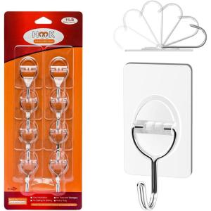 CGBE Adhesive Hooks Heavy Duty Sticky Hooks for Hanging 11 lbs (Max) Seamless Transparent Adhesive Hooks Wall Hangers Without Nails for Hanging Keys Coats Hats Bags Ceiling (Gold-8PACK)(Clear)