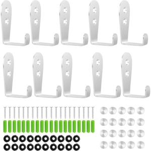 CGBE Coat Hooks for Wall, Heavy Duty Outdoor Hooks for Hanging Towel No Rust Outside Towel Hooks Wall Mounted with Screws and Anchor for Key, Towel, Bags, Cup, Hat (10 Pack Silver)(Silver)